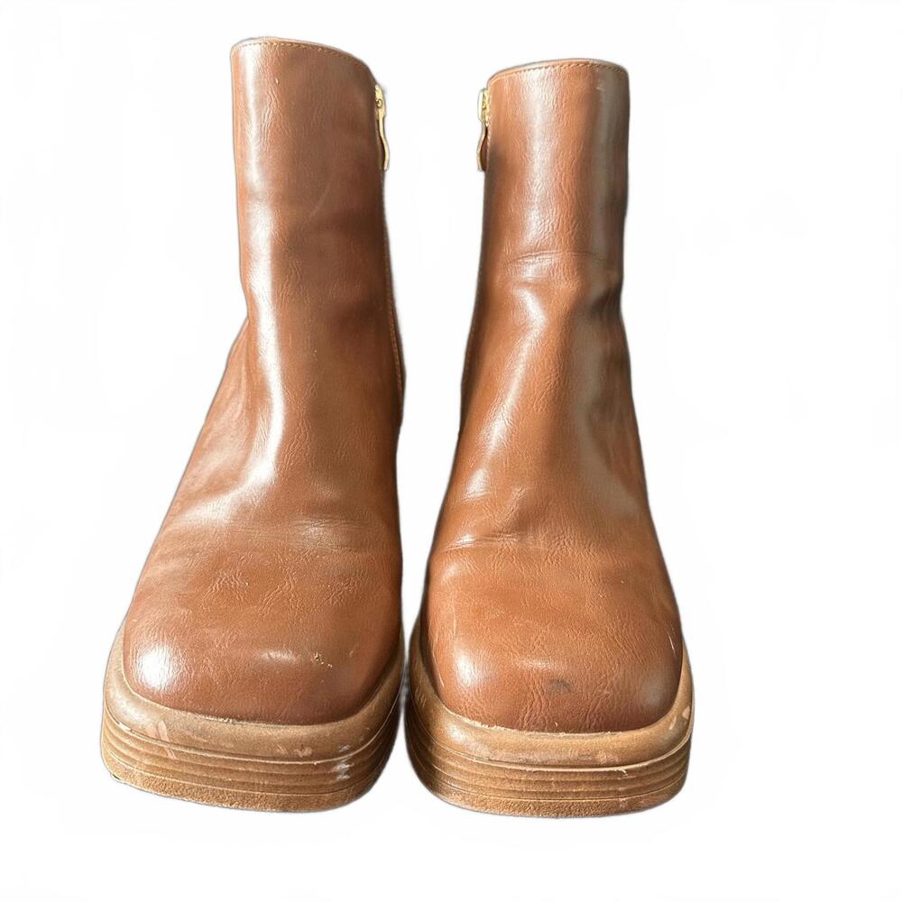 Tan Chunky Platform Square Toe Boots - image 3